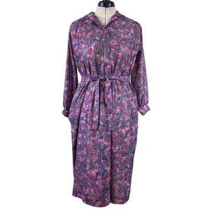 Unicorn 70s Vintage Plus Size 18 Zip Front Long Sleeve Floral Dress with Pockets